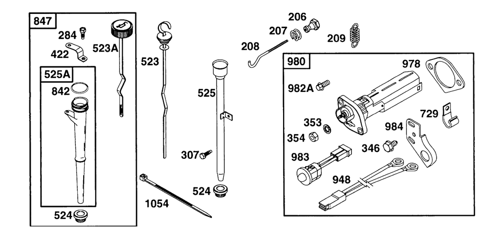Oil Fill, Oil Gard Diagram and Parts List for  Briggs and Stratton Engine